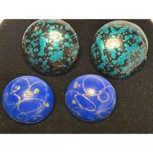 Vintage Hand Painted Earrings Maximalist 80s Vibes Blue and Green Spatter Paint